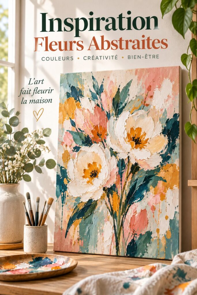 Une toile florale abstraite colorée embellissant un intérieur moderne.