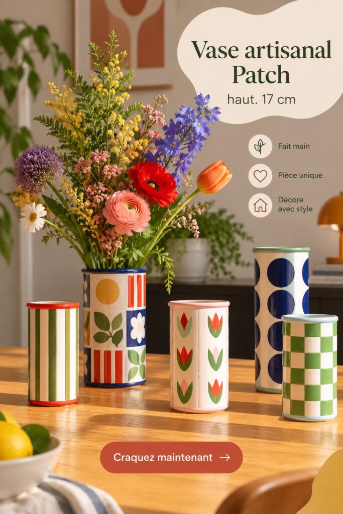Vase artisanal Patch sur une table dans un intérieur chic