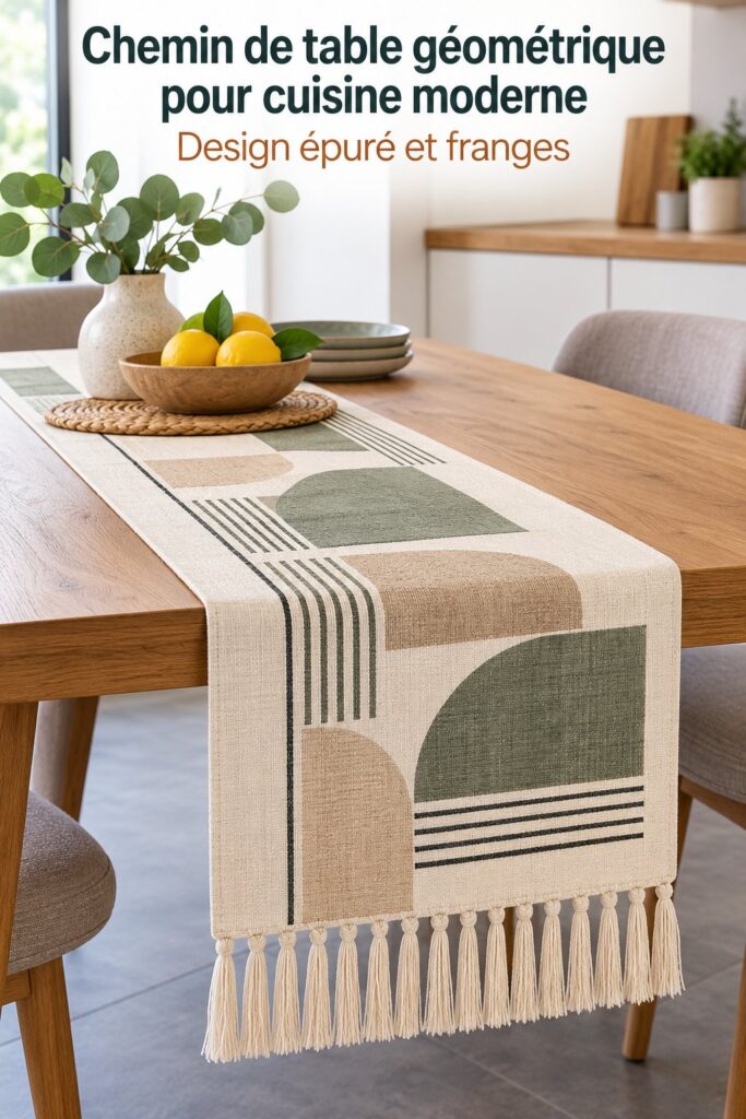 Chemin de table géométrique moderne sur une table de cuisine élégante