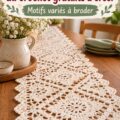 Chemin de table au crochet dans une ambiance chaleureuse, illustrant un modèle fait-main.