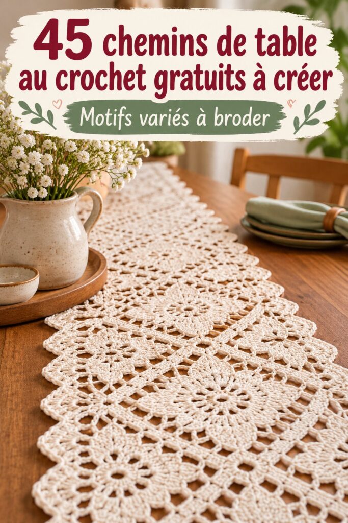Chemin de table au crochet dans une ambiance chaleureuse, illustrant un modèle fait-main.