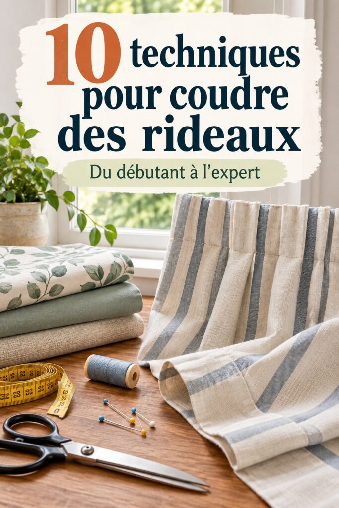 Un espace de vie avec des rideaux cousus main en tissu léger et coloré.