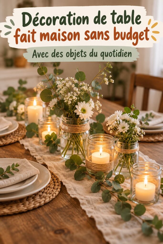 Une table élégamment décorée avec des éléments faits maison et économiques.