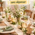 Table de Pâques décorée simplement avec des éléments naturels