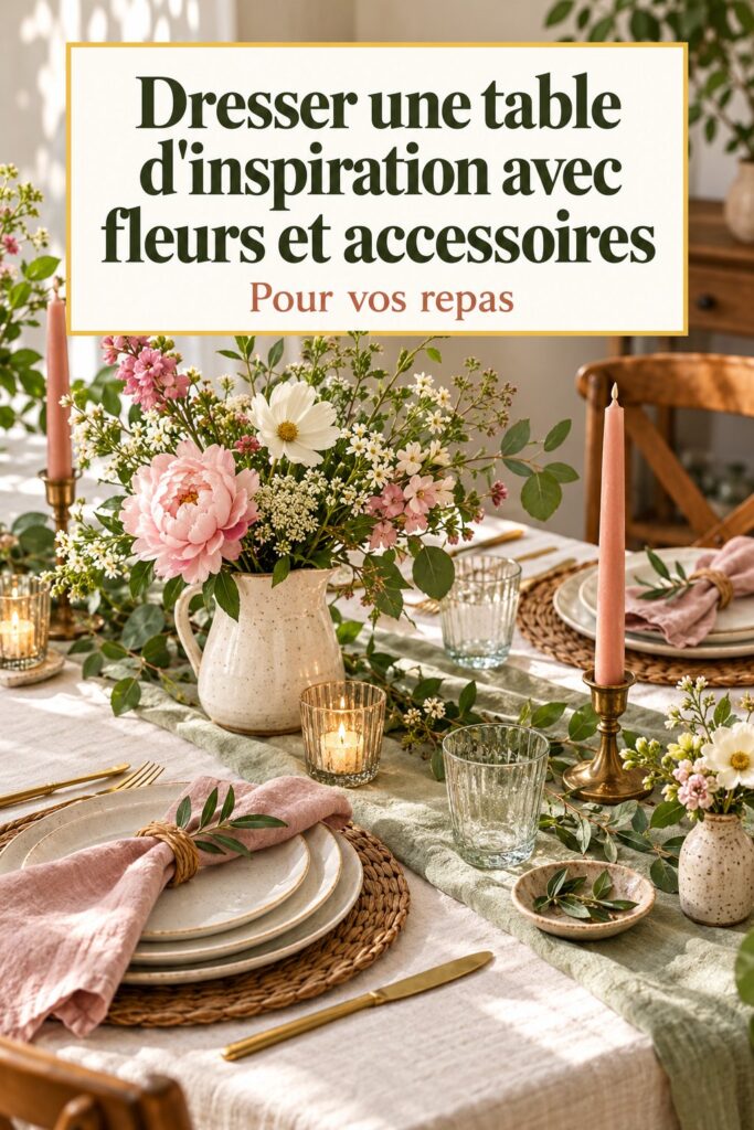 Table décorée avec des fleurs et des accessoires élégants dans une ambiance chaleureuse.