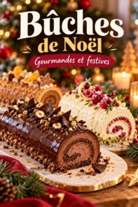 Bûche de Noël joliment décorée sur une table festive.