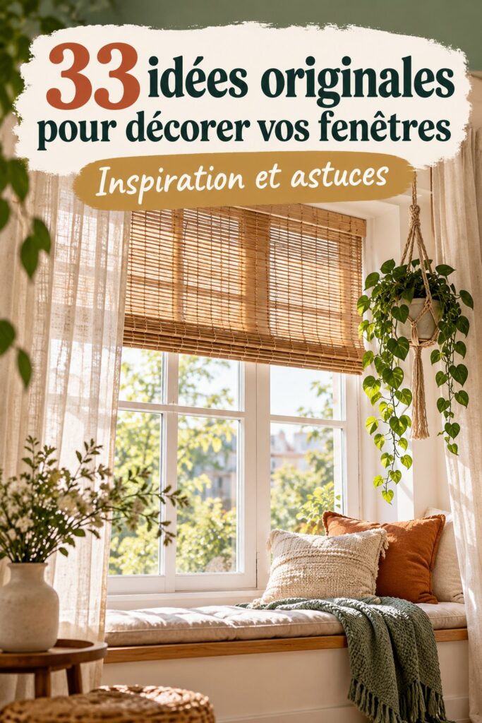 Vue d'une pièce décorée avec des rideaux originaux et des éléments de décoration de fenêtres