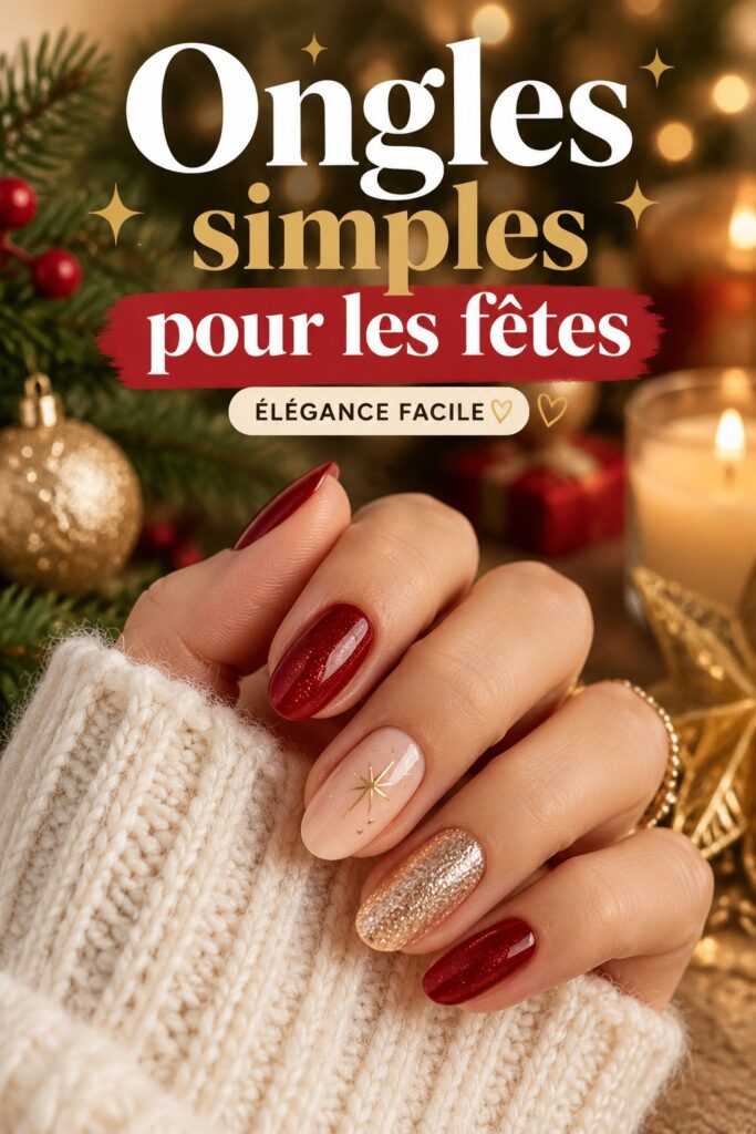 Manucure élégante avec des motifs festifs pour les fêtes.