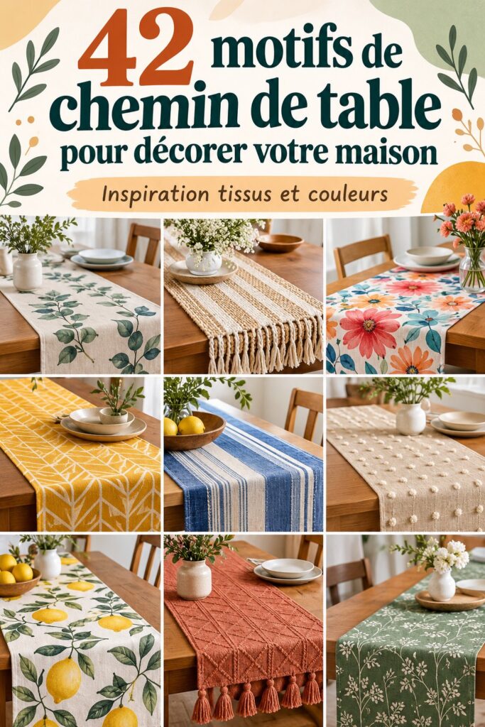 Chemins de table variés sur une belle table à manger
