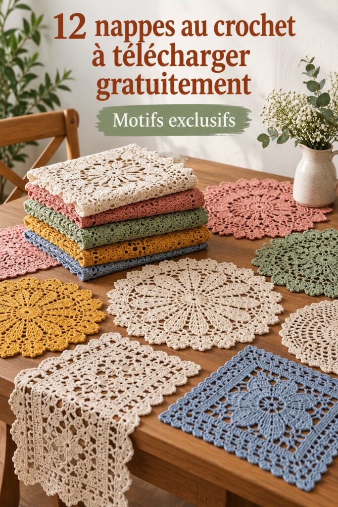 Une belle table décorée avec une nappe au crochet blanche.