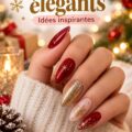 Ongles de Noël élégants avec motifs festifs et couleurs saisonnières.