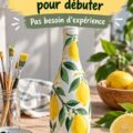 Bouteilles peintes avec des motifs citron sur une table en bois