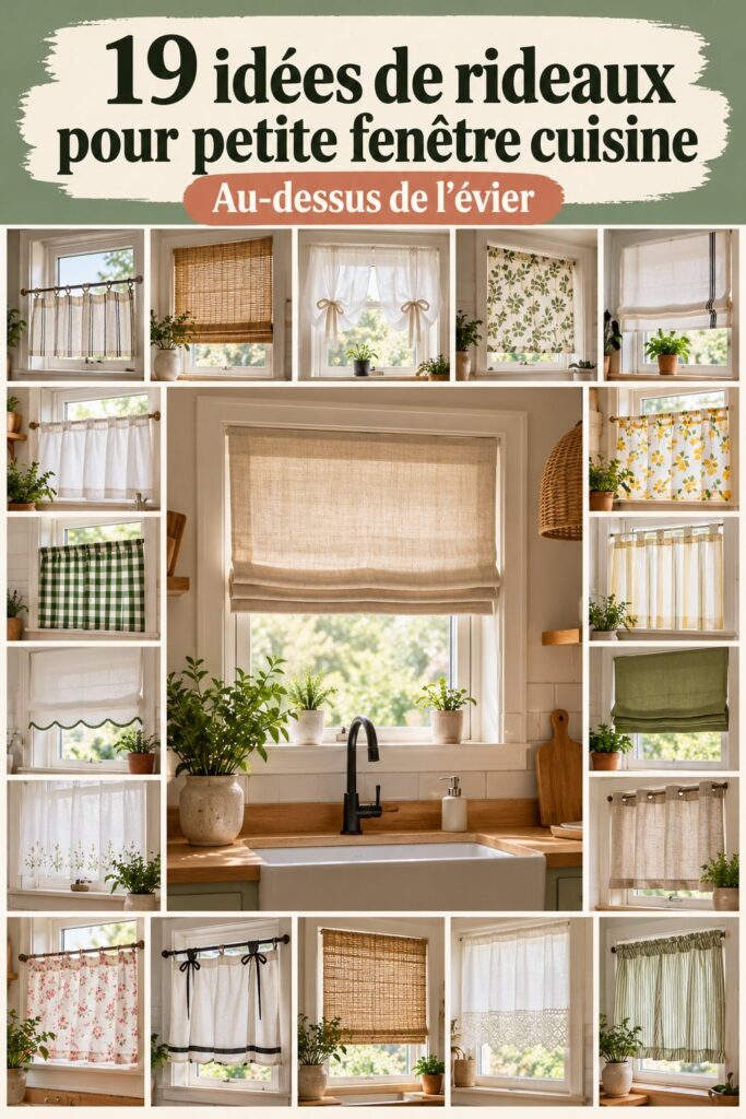 Une cuisine avec des rideaux légers au-dessus de l'évier, apportant une ambiance chaleureuse.