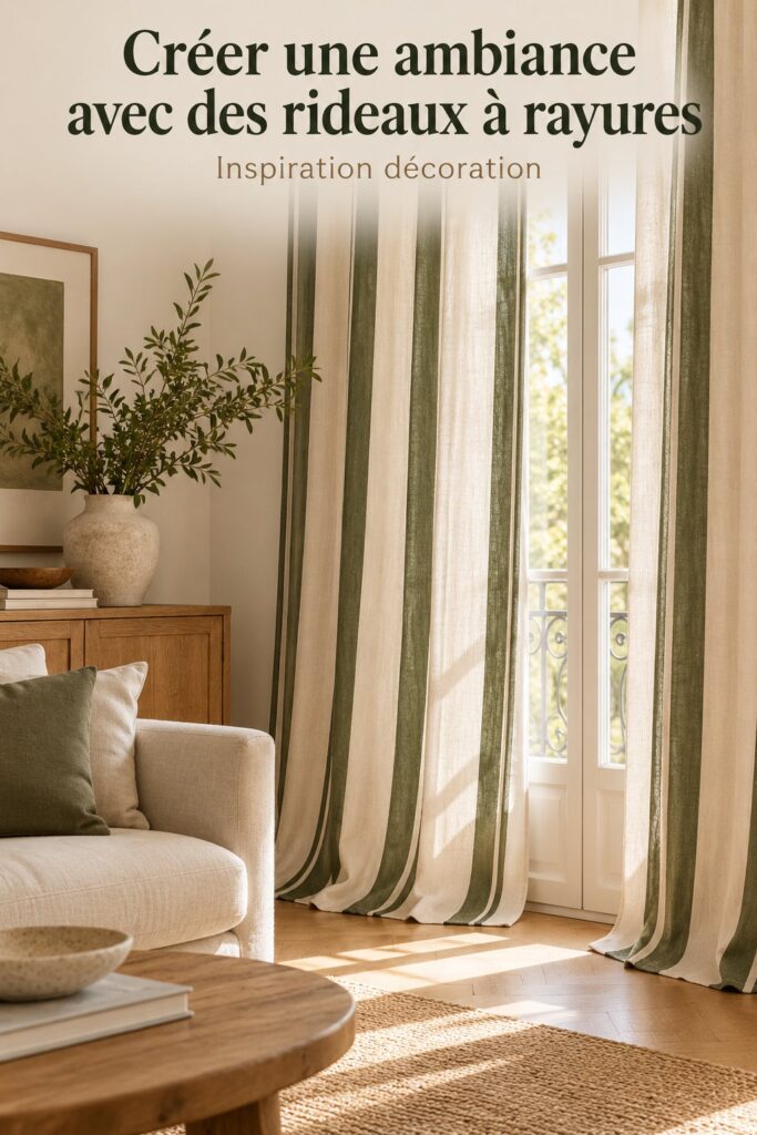 Un intérieur chaleureux avec des rideaux rayés colorés qui apportent du style
