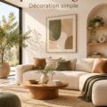 Un salon moderne et accueillant avec un design épuré et des touches chaleureuses.