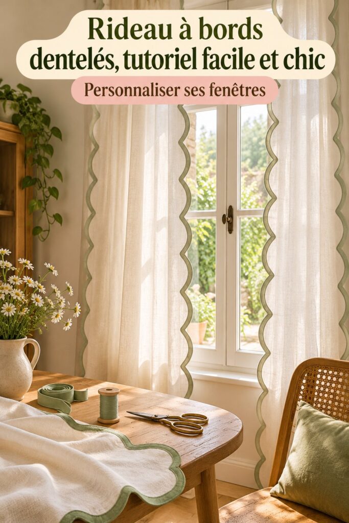 Rideaux à bords festonnés en tissu léger, apportant une ambiance chic à la salle