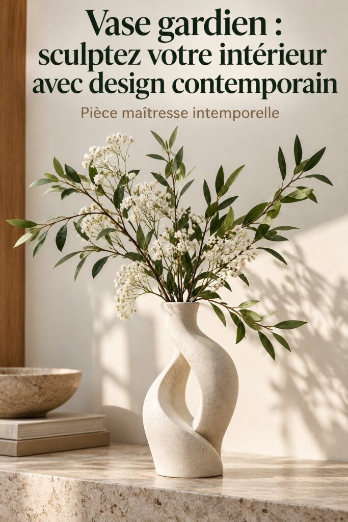 Vase gardien en céramique sur une table en bois